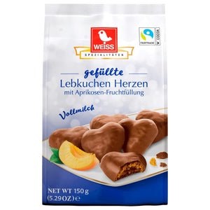 Wicklern Lebkuchen Herzen mit Aprikosen Fruchrfüllung, Vollmilch, 150g